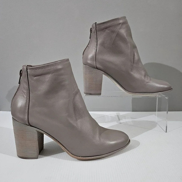 Chocolat Blu Boston Ankle Boot Womens EU 38 Taupe Gray Leather Block Heel Fall - Picture 3 of 16